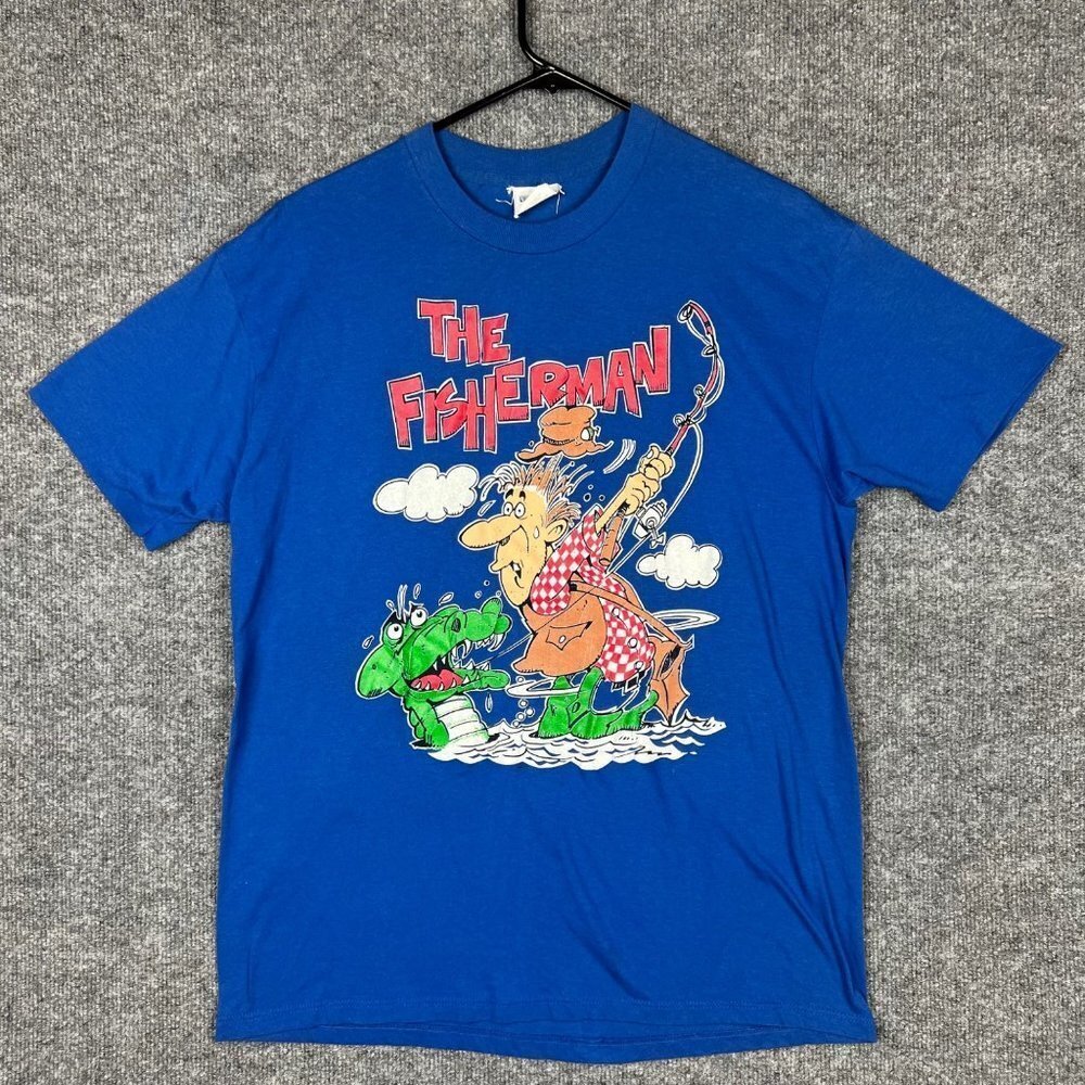 Vintage TNL Men's L "The‎ Fisherman"  Short Sleeves T-Shirt Cartoon